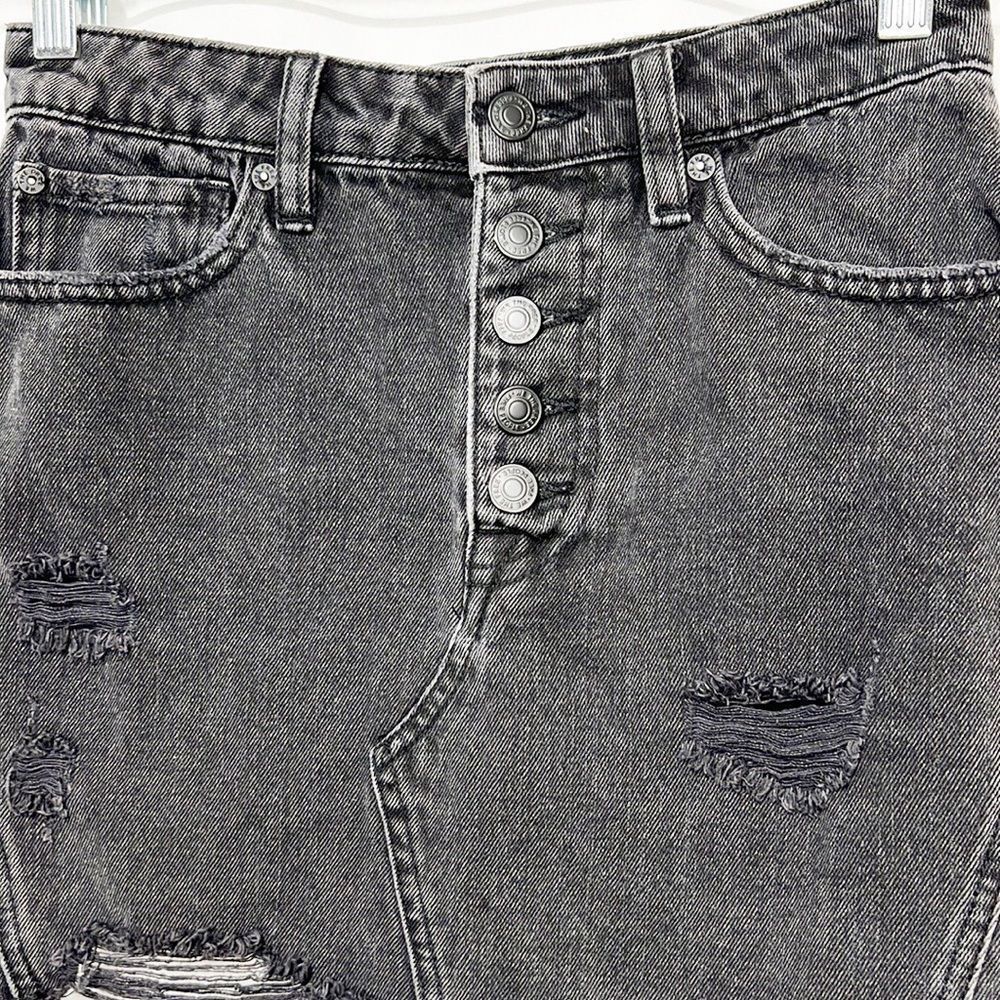 We The Free A-Line Washed Black Button Fly Distressed Denim Skirt OB792191 25 - Picture 6 of 14